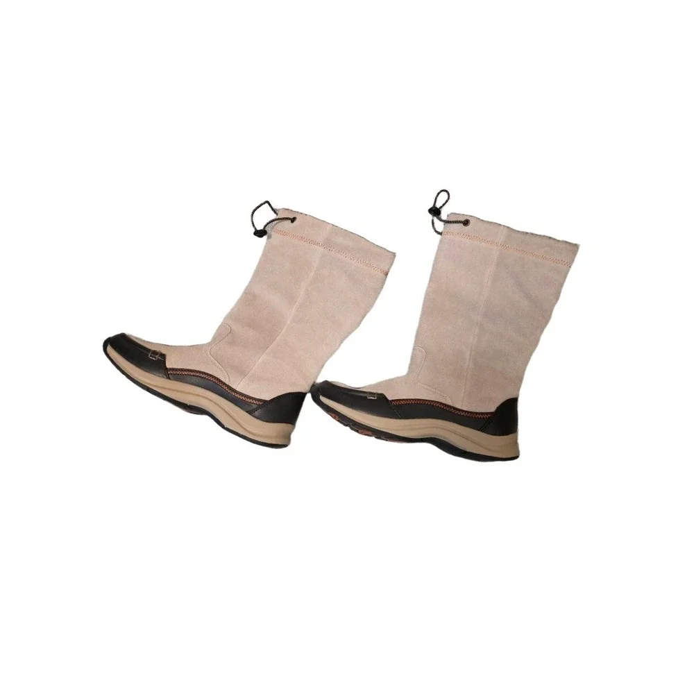 Lands' End‎ Light Beige Tan Faux Fur Drawstring Winter Boots 6B